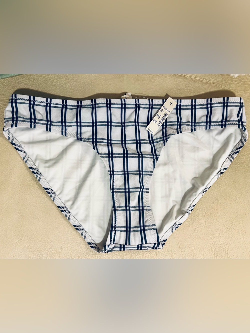 Madewell Plaid Bikini Bottom w/ Navy & Blue Windowpane - S